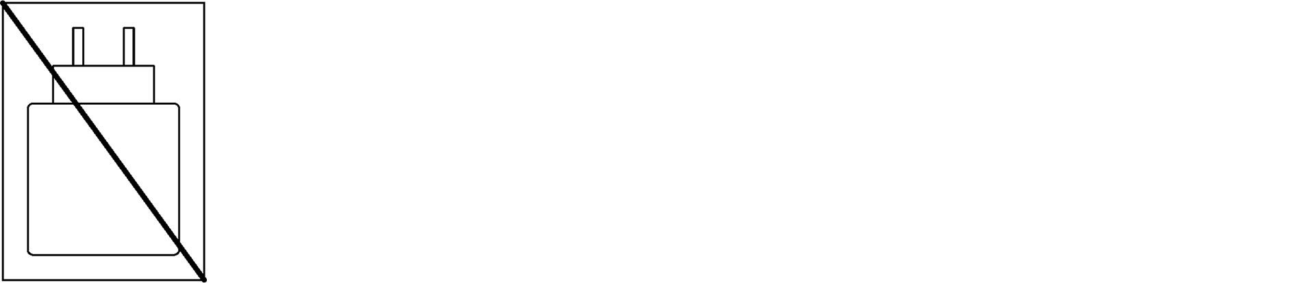 Piktogramm mit einem durchgestrichenen Ladegerät in einem Rechteck, um anzuzeigen, dass kein Ladegerät in der Verpackung enthalten ist.