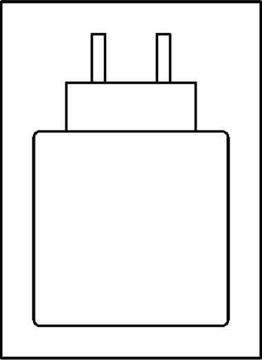 Pictogramme représentant un chargeur dans un rectangle pour indiquer la présence d’un chargeur dans l’emballage.