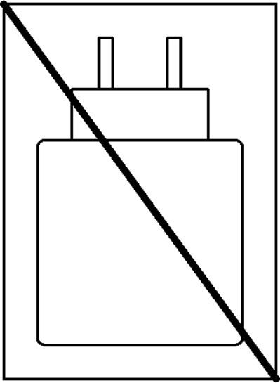 Pictogramme représentant un chargeur barré dans un rectangle pour indiquer l’absence de chargeur dans l’emballage.